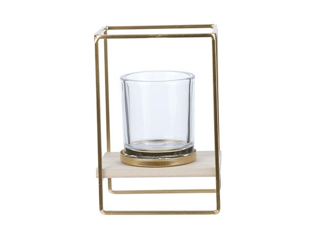 Подсвечник на металлическом основании золотого цвета, 13X10XH19CM