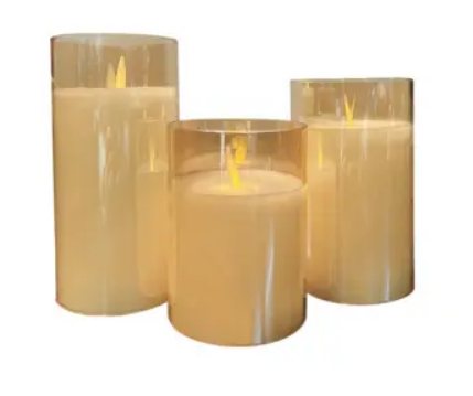 Набор из 3-х светодиодных свечей 7,5х10, 12,5, 15 см, пластик, стекло, парафин, золотой