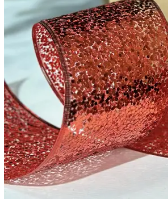 Лента с пайетками, W10 см, L10 м, полиэстер, красный