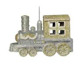 Подвес ПАРОВОЗ Н12,8 см, глиттер, пластик, голубой, серебряный