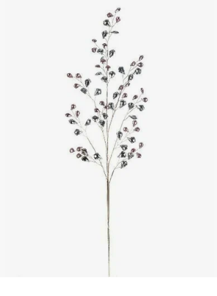 Ветка серебряная из серебристо-розовых камней, 72 см