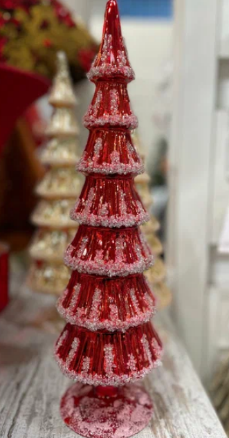 Красная стеклянная елочка 10*10*37 см
