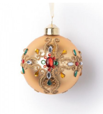 Шар медный с крупным узором и разноцветными стразами  8 см