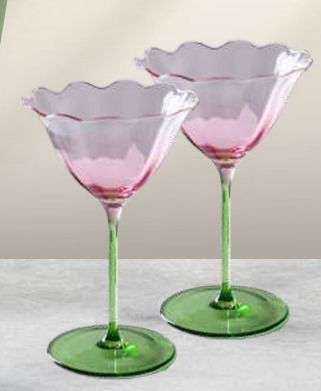 Бокал "Цветок" для коктейля розовое/зеленое стекло
