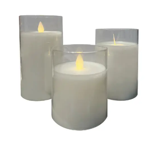Набор из 3-х светодиодных свечей 7,5х10, 12,5, 15 см, пластик, стекло, парафин, белый