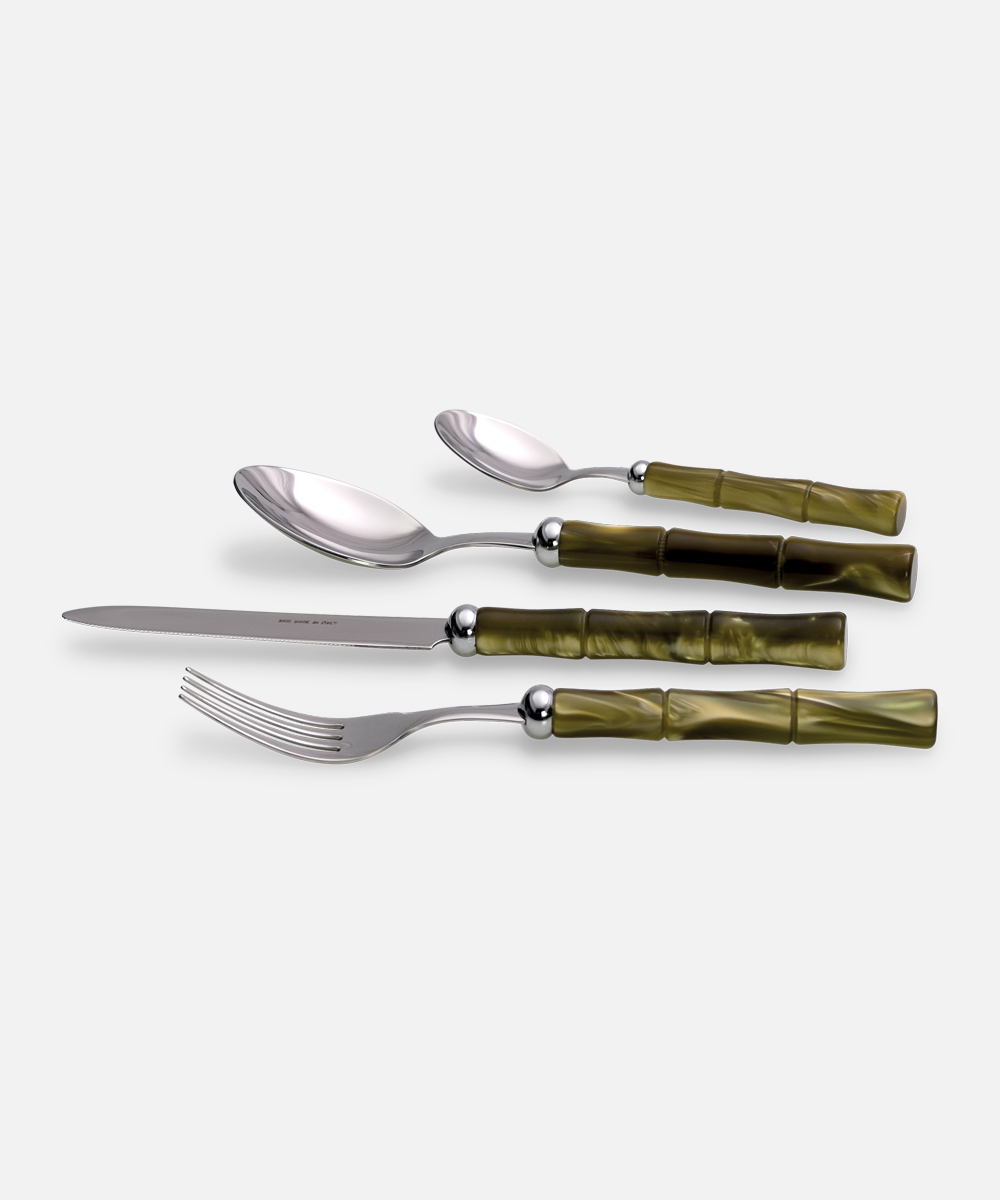 Набор столовых приборов "Бамбук" 4 предмета на 1 персону (Оливково-зеленый)