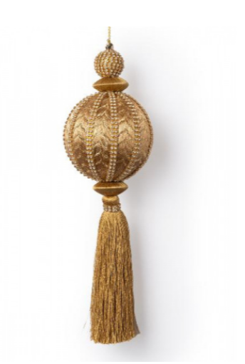 Золотой шар с узором из страз и кисточкой 29 см