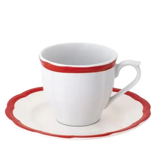 Кофейная пара с цветным кантом (красный) Petalo