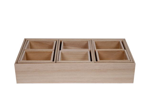 Набор из 10 емкостей без крышек для хранения разного размера, 300X15XH6CM, дерево