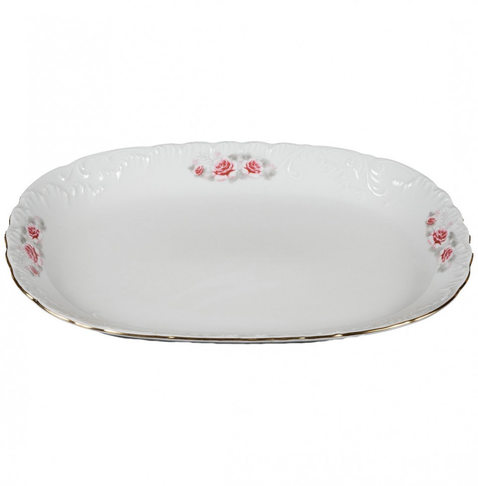 Блюдо 33х23 см овальное Cmielow Рококо/Серая роза/золото