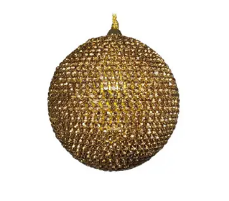 Шар c кристаллами D8 см, пластик, стекло, золотой