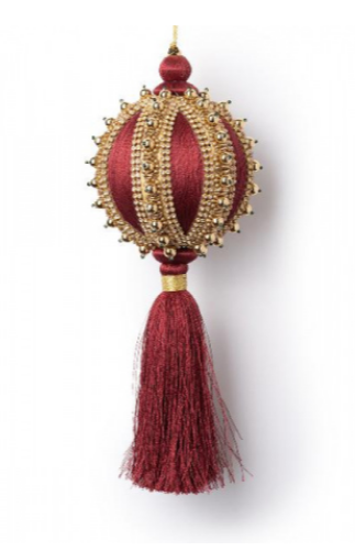 Красный шар с золотыми бусинами и кисточкой 28 см