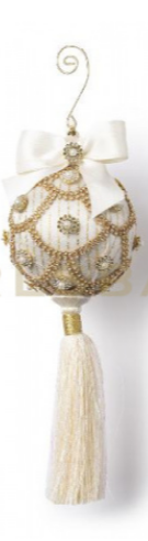 Кремовый шар с золотым узором, бантом и кисточкой 25 см