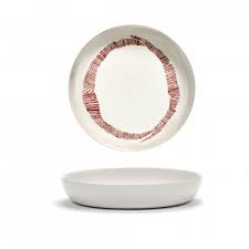 Тарелка высокая 22 x H4 CM WHITE SWIRL-STRIPES RED