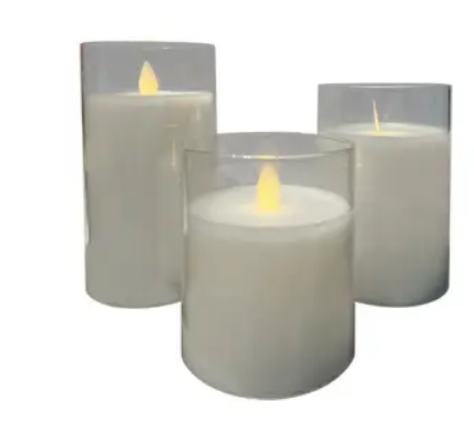Набор из 3-х светодиодных свечей 7,5х10, 12,5, 15 см, пластик, стекло, парафин, белый