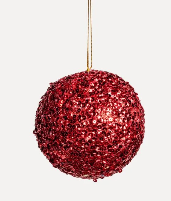 Шар D10 см с пайетками, пенопласт, красный