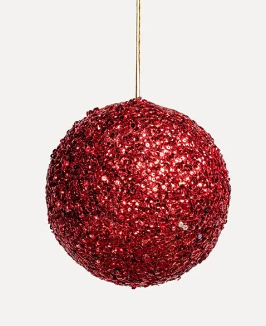 Шар D15 см с пайетками, пенопласт, красный