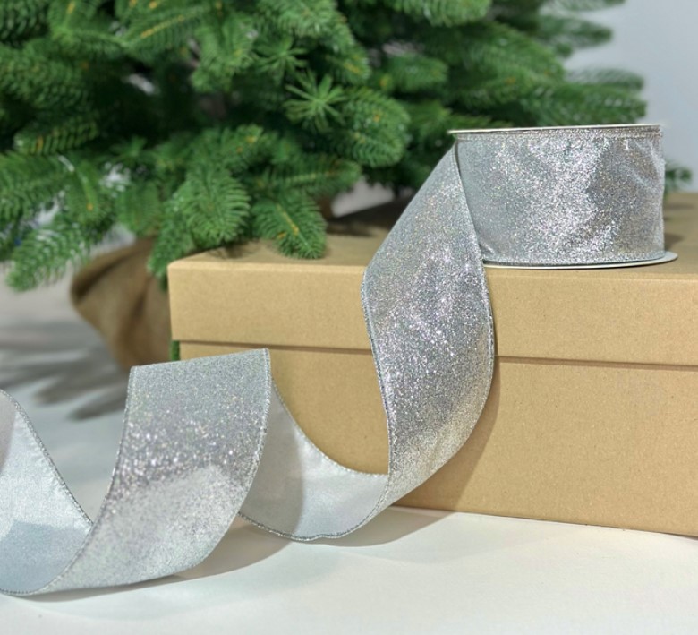 Глиттерная лента, W6,3 см, L10 м, полиэстер, серебряный