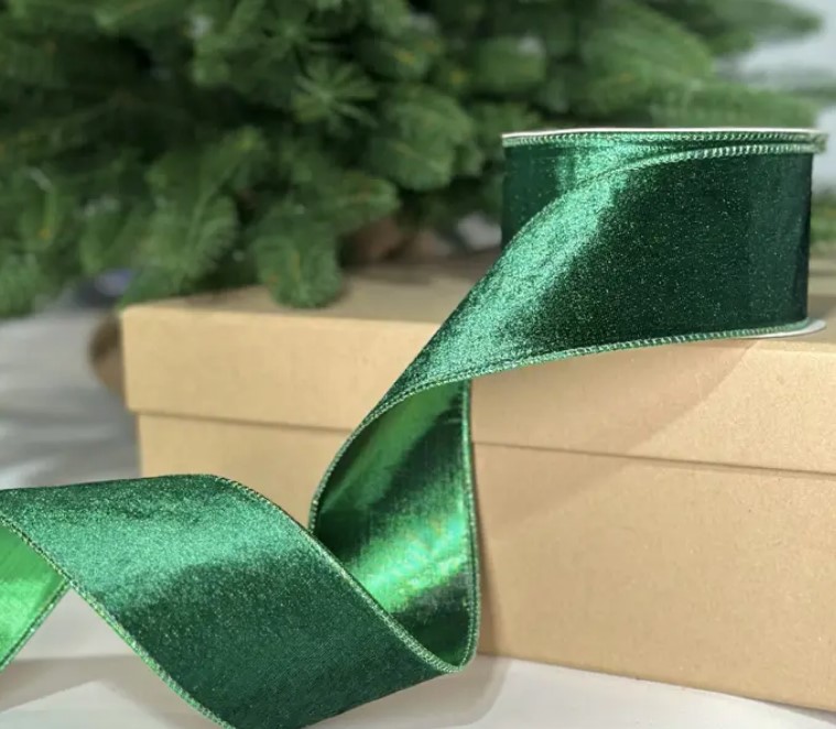 Бархатная лента, W6,3 см, L10м, полиэстер, зеленый