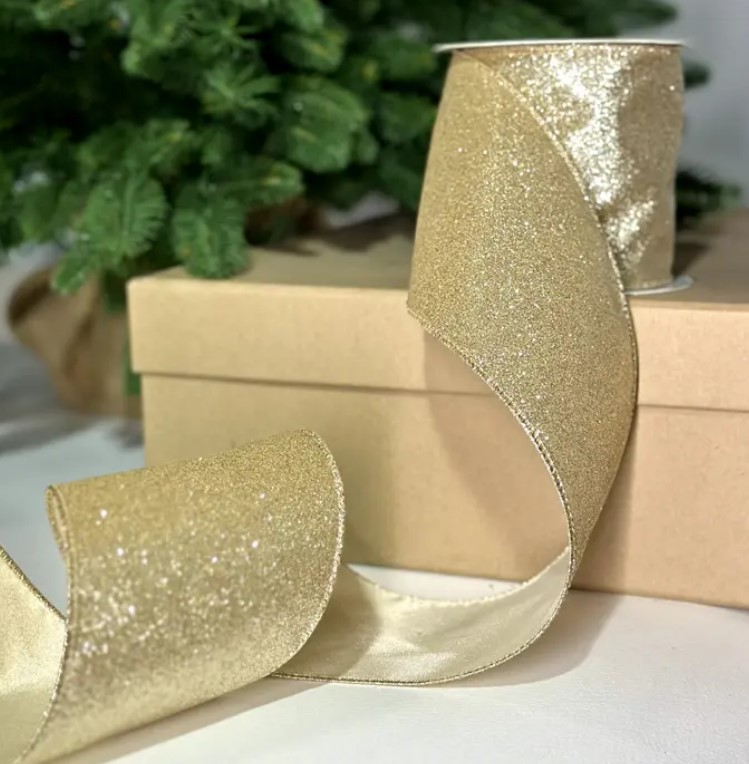 Глиттерная лента, W10 см, L10 м, полиэстер, шампань