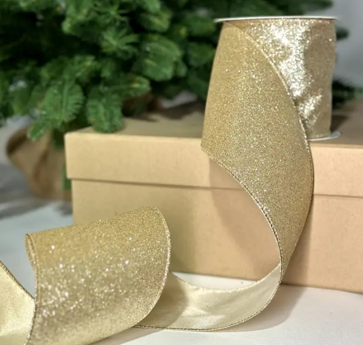 Глиттерная лента, W10 см, L10 м, полиэстер, шампань