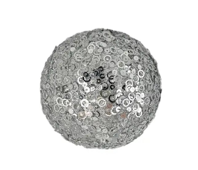 Шар D10 см с пайетками, пенопласт, серебряный
