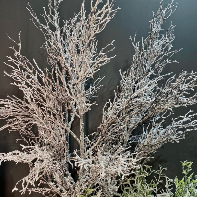 Ветвь тополя H224 см, заснеженная, пластик, тёмно-коричневый