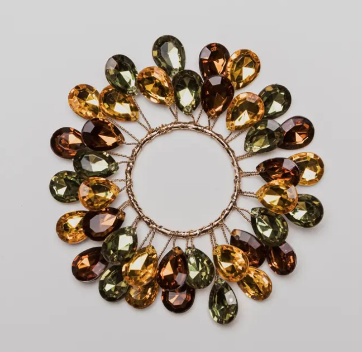 Подвес КОЛЬЦО D12 см из кристаллов, акрил, золотой, зеленый, коричневый